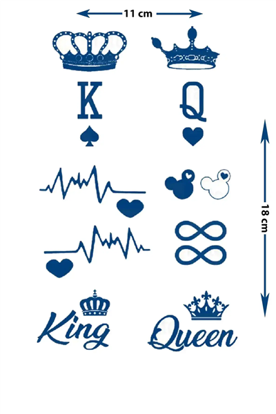 King & Queen Çift Dövme Seti - Yarı Kalıcı / 1 Ay Kalıcı Karma Tattoo