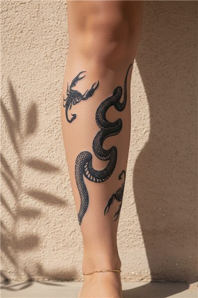 Kıvrımlı Yılan ve Akrep Figürlü Sanatsal Tattoo - Yarı Kalıcı / 1 Ay Kalıcı