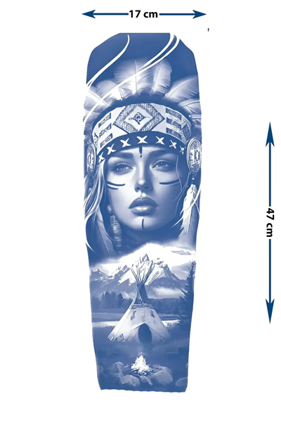 Kızılderili Kadın ve Çadır Motifli Tam Kol Kaplama Tattoo - Yarı Kalıcı / 1 Ay Kalıcı