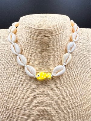 Doğal Deniz Kabuğu Kolye Balık Figürlü Nazar Boncuklu Choker Bohem Kolye