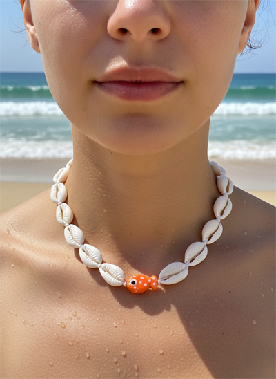 Doğal Deniz Kabuğu Kolye Balık Figürlü Nazar Boncuklu Choker Bohem Kolye