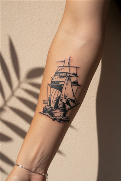 Klasik Yelkenli Gemi ve Denizci Temalı Dövme - Yarı Kalıcı / 1 Ay Kalıcı Tattoo
