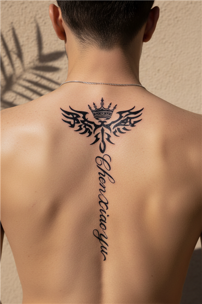 Kral Tacı ve Kanatlı Omurga Dövmesi - Yarı Kalıcı / 1 Ay Kalıcı Tattoo