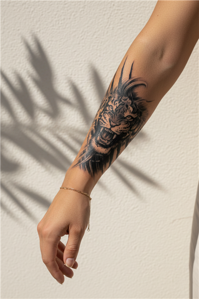 Kükreyen Kaplan ve Dinamik Hatlı Sanatsal Tattoo - Yarı Kalıcı / 1 Ay Kalıcı