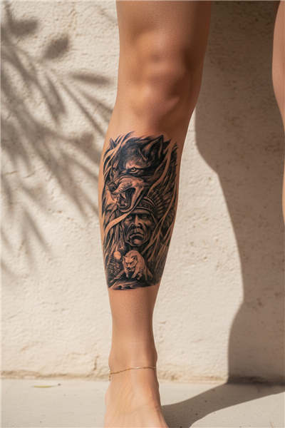 Kurt Ruhu ve Kızılderili Figürlü Sanatsal Tattoo - Yarı Kalıcı / 1 Ay Kalıcı