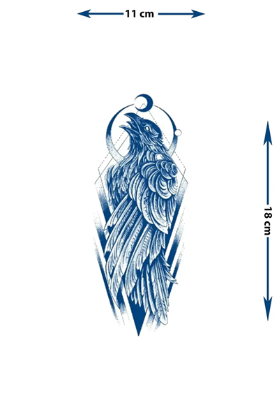 Kuzgun Figürlü Ay ve Geometrik Detaylı Sanatsal Tattoo - Yarı Kalıcı / 1 Ay Kalıcı