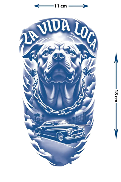 La Vida Loca Dövmesi – Köpek, Palmiye ve Lowrider Tasarımı 1 Ay Kalıcı & Yarı Kalıcı Dövme