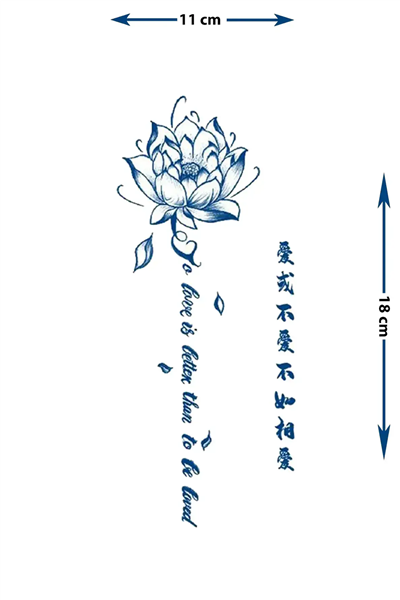 Lotus Çiçeği ve Kaligrafi Yazılı Dövme - Yarı Kalıcı / 1 Ay Kalıcı Tattoo