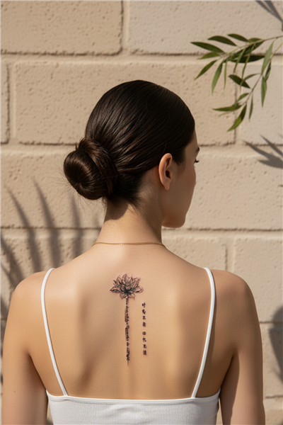 Lotus Çiçeği ve Kaligrafi Yazılı Dövme - Yarı Kalıcı / 1 Ay Kalıcı Tattoo
