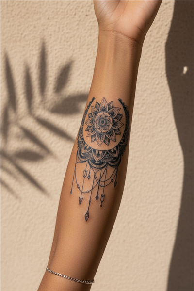 Mandala ve Lotus Çiçeği Dövme - Yarı Kalıcı / 1 Ay Kalıcı Tattoo