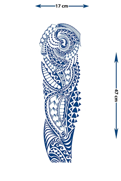 Maori ve Polinezya Stil Dairesel Motifli Geometrik Tam Kol Dövme - Yarı Kalıcı / 1 Ay Kalıcı