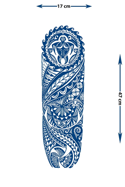 Maori ve Polinezya Stil Kaplumbağa Motifli Geometrik Tam Kol Dövme - Yarı Kalıcı / 1 Ay Kalıcı