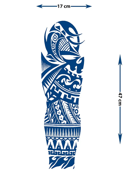 Maori ve Tribal Stil Kalın Siyah Desenli Tam Kol Kaplama Dövme - Yarı Kalıcı / 1 Ay Kalıcı