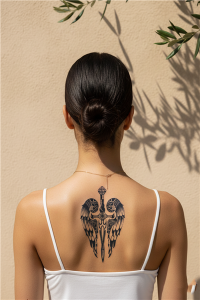Melek Kanatlı Kılıç Dövme - Yarı Kalıcı / 1 Ay Kalıcı Tattoo
