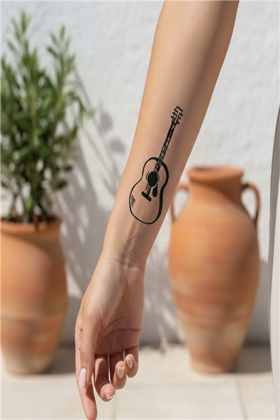 Minimalist Akustik Gitar Yarı Kalıcı Dövme / 1 Ay Kalıcı - Müzik Tutkusu ve Sanatsal Geçici Dövme