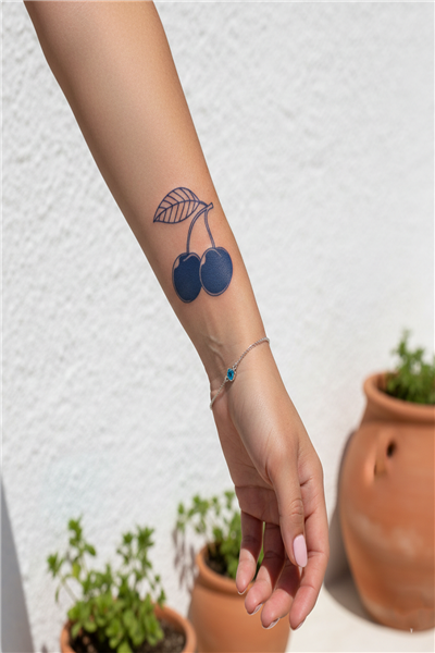 Minimalist İkili Kiraz Yarı Kalıcı Dövme / 1 Ay Kalıcı - Retro Stil ve Estetik Meyve Temalı Geçici Dövme