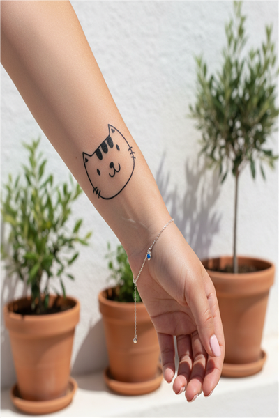 Minimalist Kedi Kafası Yarı Kalıcı Dövme / 1 Ay Kalıcı - Kawaii Stil ve Hayvanseverlere Özel Geçici Dövme