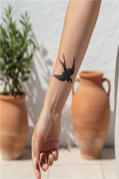 Minimalist Kırlangıç Kuşu Yarı Kalıcı Dövme / 1 Ay Kalıcı - Özgürlük ve Şans Temalı Geçici Dövme