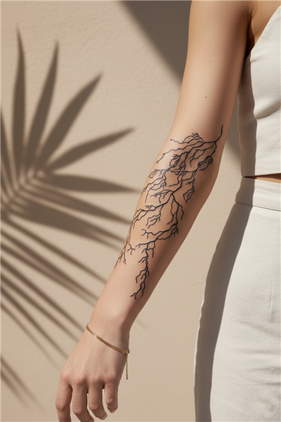 Minimalist Şimşek Çakması ve Yıldırım Demeti Figürlü Sanatsal Tattoo - Yarı Kalıcı / 1 Ay Kalıcı