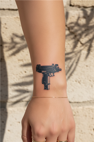 Minimalist Uzi Makineli Tabanca Yarı Kalıcı Dövme / 1 Ay Kalıcı - Street Style ve Grafik Geçici Dövme
