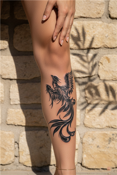 Mistik Anka Kuşu ve Akışkan Formlu Sanatsal Tattoo - Yarı Kalıcı / 1 Ay Kalıcı