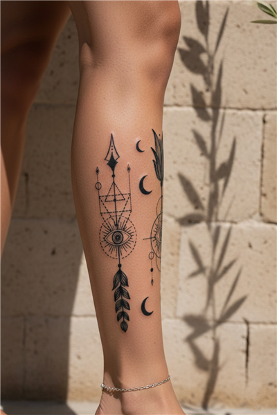 Mistik Ay Fazları ve Geometrik Göz Dövme - Yarı Kalıcı / 1 Ay Kalıcı Tattoo