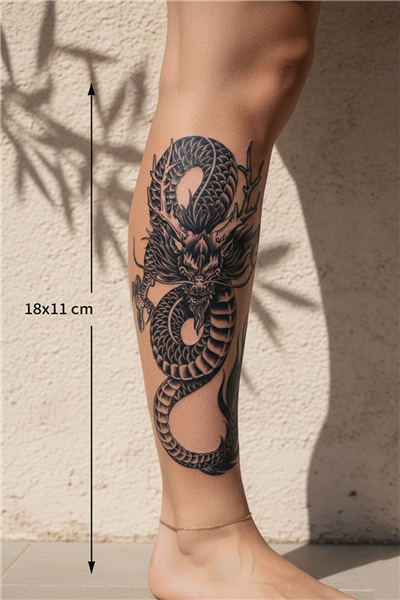 Mistik Ejderha ve Geleneksel Uzak Doğu Figürlü Sanatsal Tattoo - Yarı Kalıcı / 1 Ay Kalıcı