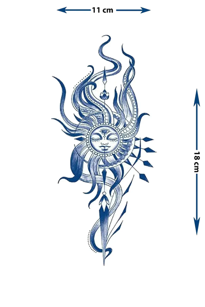 Mistik Güneş ve Üçüncü Göz Temalı Sanatsal Tattoo - Yarı Kalıcı / 1 Ay Kalıcı