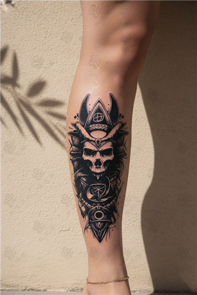 Mistik Kuru Kafa ve Geometrik Okült Sembollü Sanatsal Tattoo - Yarı Kalıcı / 1 Ay Kalıcı