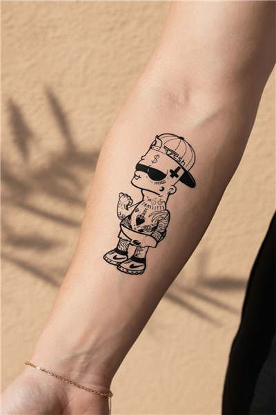 Modern Sanat Bart Simpson Figürlü Yarı Kalıcı Dövme / 1 Ay Kalıcı - Graffiti ve Streetwear Temalı Geçici Dövme