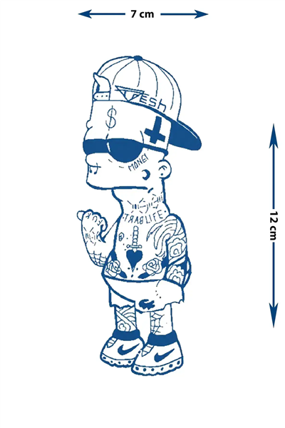 Modern Sanat Bart Simpson Figürlü Yarı Kalıcı Dövme / 1 Ay Kalıcı - Graffiti ve Streetwear Temalı Geçici Dövme