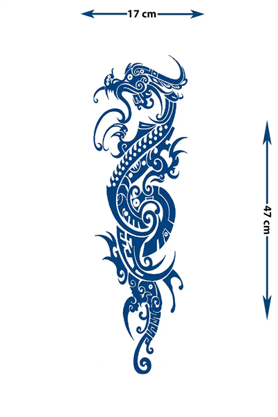 Modern Tribal Stil Ejderha Motifli Sanatsal Kol Tattoo - Yarı Kalıcı / 1 Ay Kalıcı