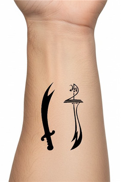 İkili Zülfikar Geçici Dövme Seti: Hz. Alinin Kılıcı Siyah Tattoo