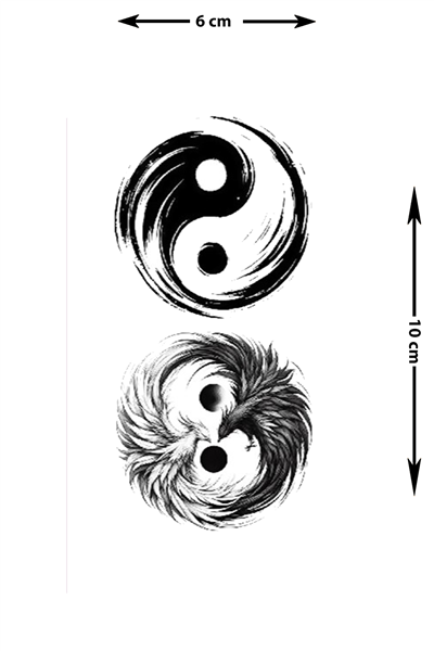 Yin Yang ve Anka Kuşu Geçici Dövme: Spiritüel Denge Temalı Siyah Tattoo