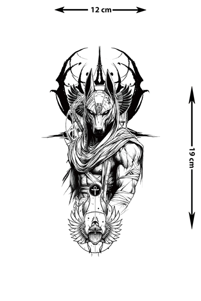 Anubis Geçici Dövme | Gerçekçi Mısır Tanrısı ve Ankh Sembolü Kol Bacak Dövmesi