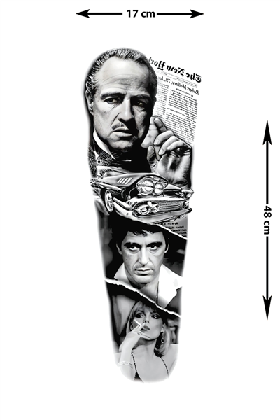Godfather Vito & Michael Sleeve Geçici Dövme | Mafya Efsanesi Half Sleeve