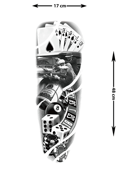 Gangster Kumar Sleeve Geçici Dövme | Poker Kartları Silah Zar Rulet Mafia Tasarım