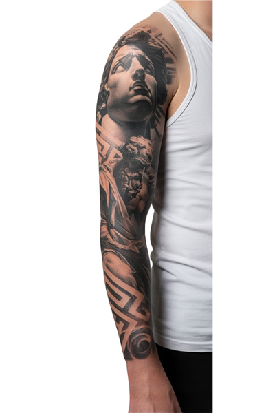 Michelangelo David Heykeli Sleeve Geçici Dövme | Rönesans Klasik Sanat Epik Tasarım