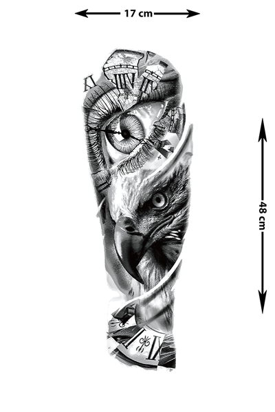 All Seeing Eye Kartal Saat Sleeve Geçici Dövme | Vizyon Zaman Güç Epik Tasarım