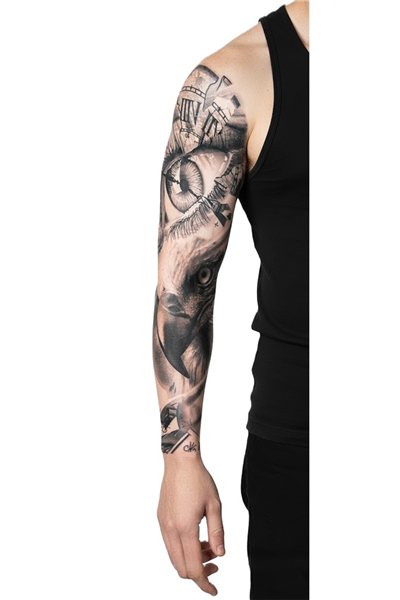 All Seeing Eye Kartal Saat Sleeve Geçici Dövme | Vizyon Zaman Güç Epik Tasarım