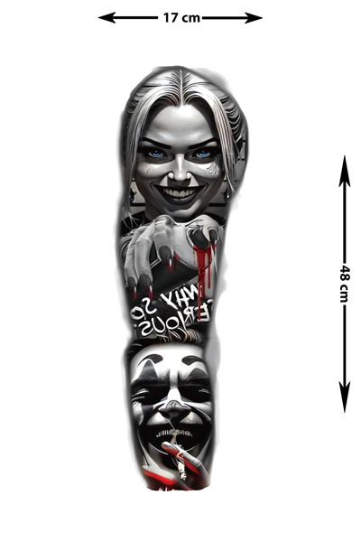 Harley Quinn & Joker Sleeve Geçici Dövme | Why So Serious Palyaço Kanlı Kaos Tasarım