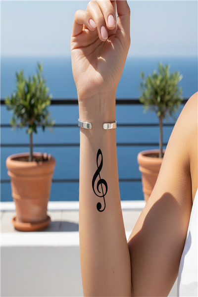 ol Anahtarı Yarı Kalıcı Dövme / 1 Ay Kalıcı - Müzik Temalı Minimalist ve Şık Geçici Dövme