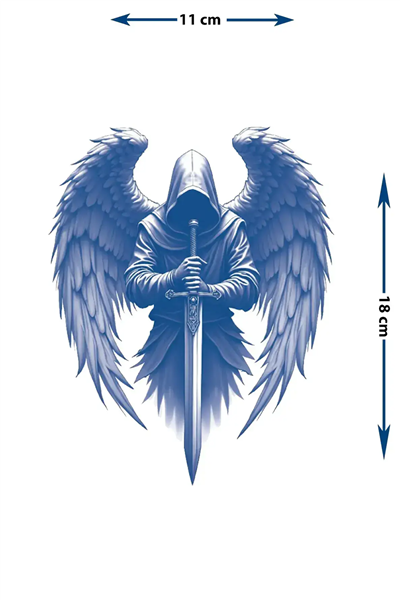 Ölüm Meleği (Grim Reaper) ve Kılıç Dövmesi – Gotik Savaşçı Tasarımı 1 Ay Kalıcı & Yarı Kalıcı Dövme