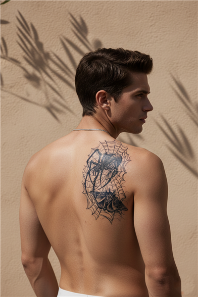 Örümcek Ağı ve Gece Güvesi Detaylı Sanatsal Tattoo - Yarı Kalıcı / 1 Ay Kalıcı