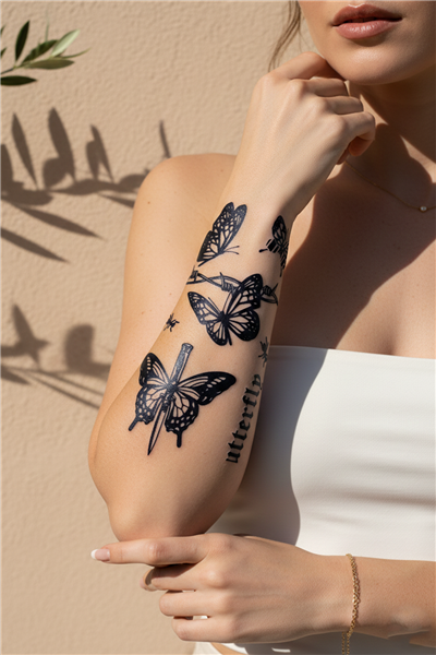 Sanatsal Kelebek ve Hançer Detaylı Karma Tattoo Seti - Yarı Kalıcı / 1 Ay Kalıcı