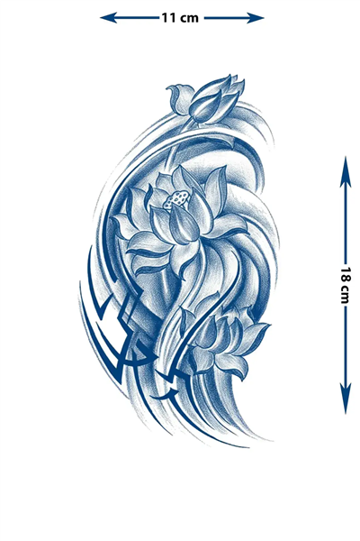 Sarmal Lotus Çiçeği ve Barok Desenli Bacak Dövmesi - Yarı Kalıcı / 1 Ay Kalıcı Tattoo