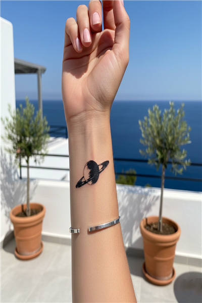 Satürn Gezegeni Yarı Kalıcı Dövme / 1 Ay Kalıcı - Astronomi ve Uzay Temalı Minimalist Geçici Dövme