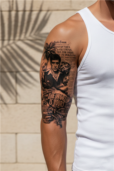 Scarface Tony Montana Dövmesi – The World is Yours Tasarımı 1 Ay Kalıcı & Yarı Kalıcı Dövme