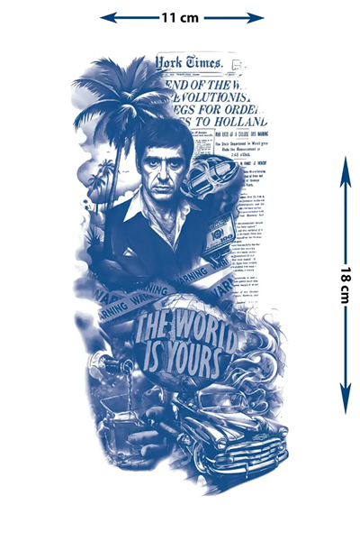 Scarface Tony Montana Dövmesi – The World is Yours Tasarımı 1 Ay Kalıcı & Yarı Kalıcı Dövme