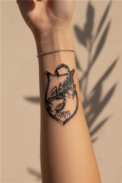 Scorpio Akrep Burcu ve Kalkan Figürlü Dövme - Yarı Kalıcı / 1 Ay Kalıcı Tattoo